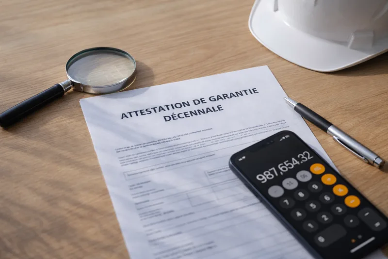 Document de garantie decennale et outils sur un bureau